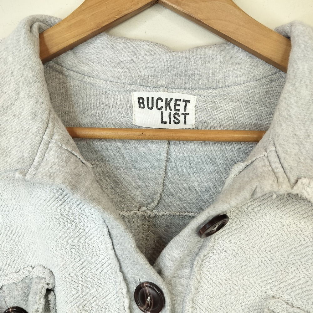 Bucket List Henley Sweatshirt Top Womens Small Oversized Raw Edge Boho Gray - Picture 5 of 7